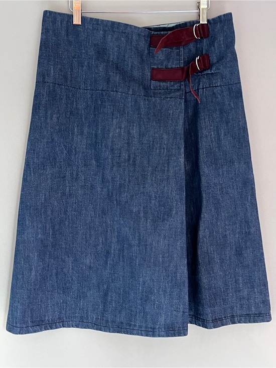 Smoking Lily Dresses & Skirts - Smoking Lily Denim Skirt with Leather Strap Details Burgundy M